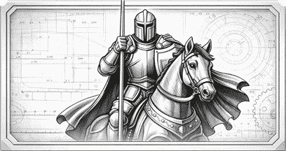 Paladin on horseback with jousting lance (grayscale)